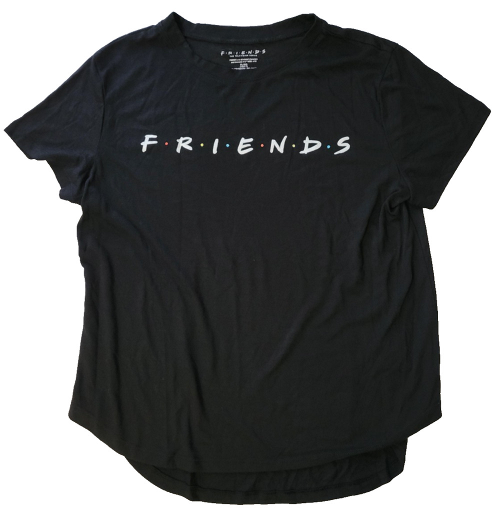 Friends TV Show Girls XL Black Logo Graphic Short Sleeve T-Shirt Curved Hem